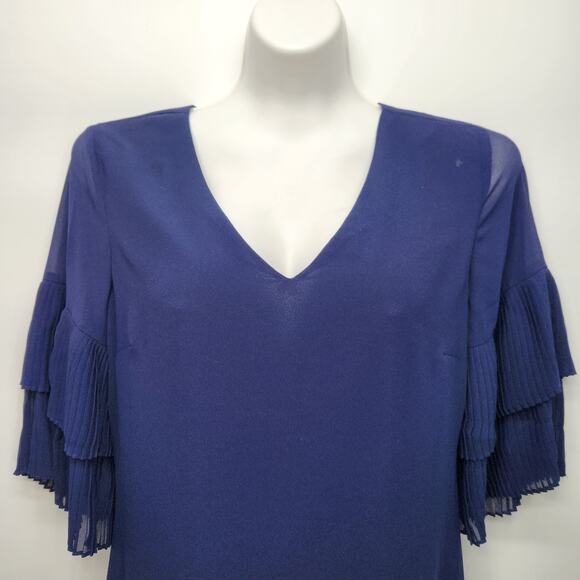 Sam Edelman Navy Chiffon Pleated Flutter Sleeve Shift Cocktail Dress Women's 2 - Picture 7 of 10